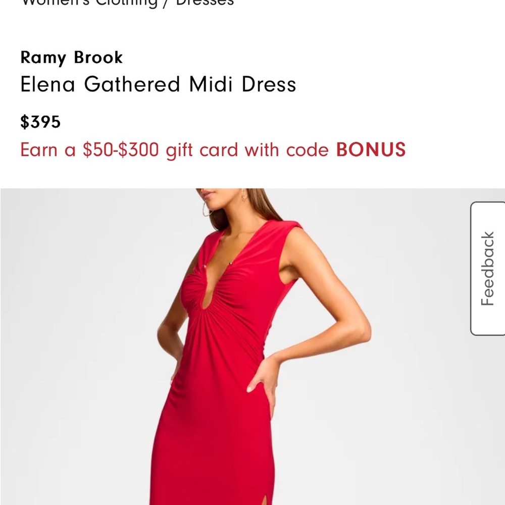 Ramy Brook Red Elena Gathered Midi Dress